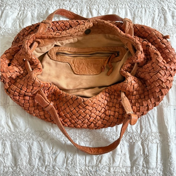 Woven Leather shoulder /tote Bag perfectly worn in for many years !Large